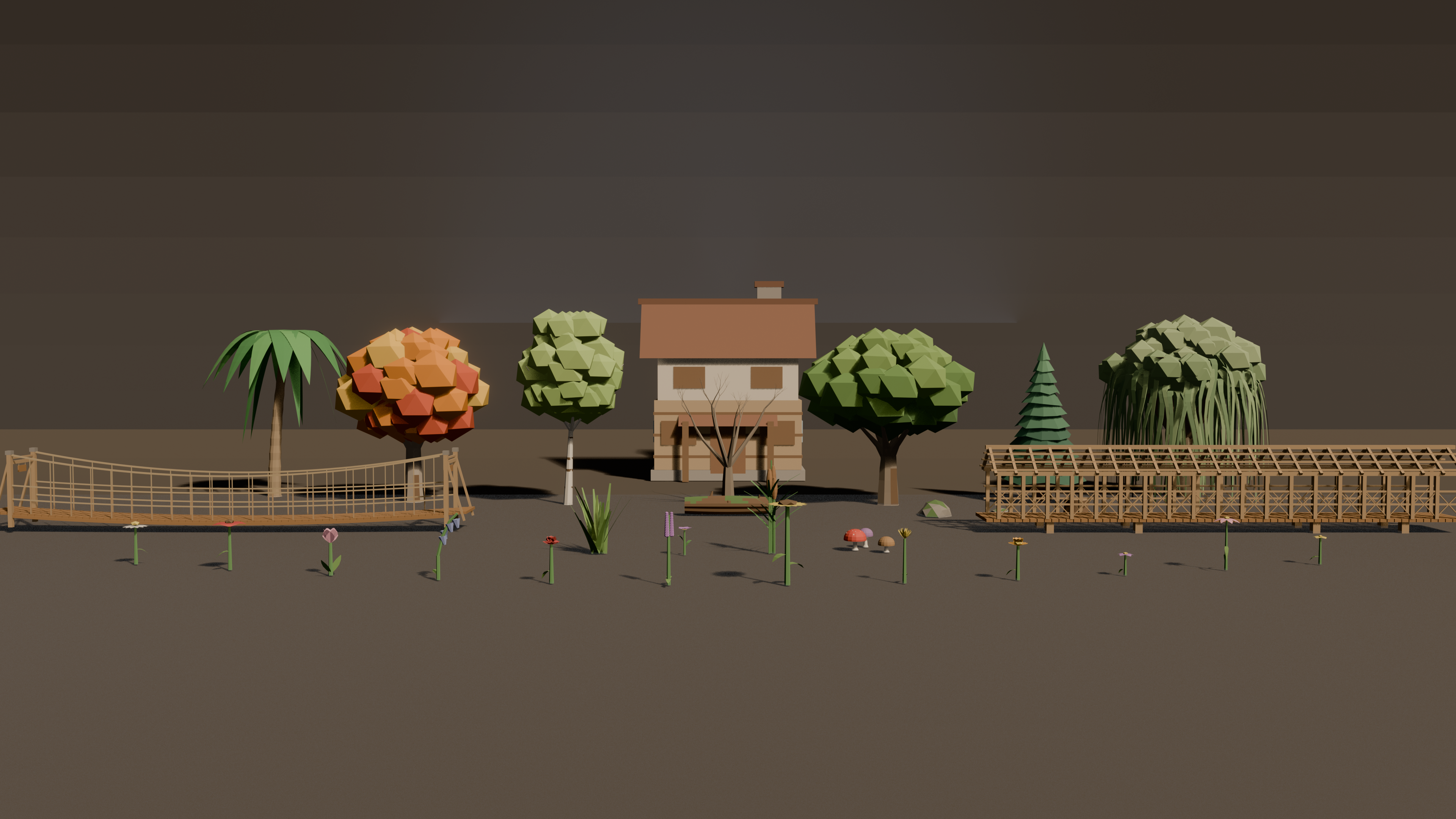 Forest Asset Showcase (Trees, House, Flora) 4K